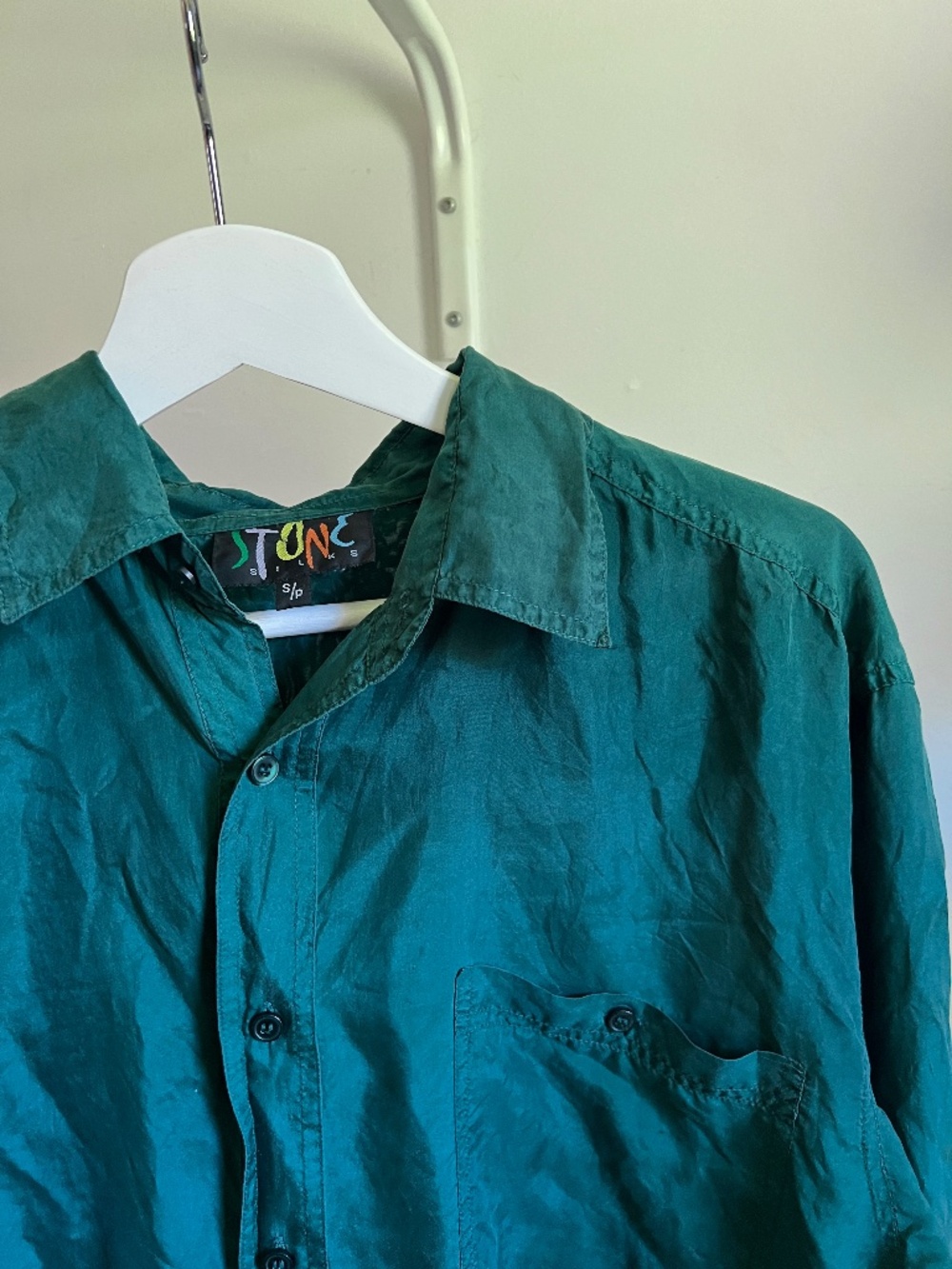 Vintage Silk Emerald Green Long Sleeve Shirt | 80’s 90’s Vintage | Men’s Small